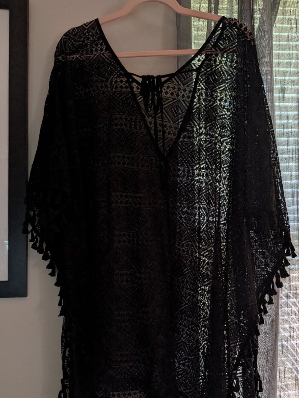 Avidlove Swimsuit Cover-up Black Lace Tassels Size XL